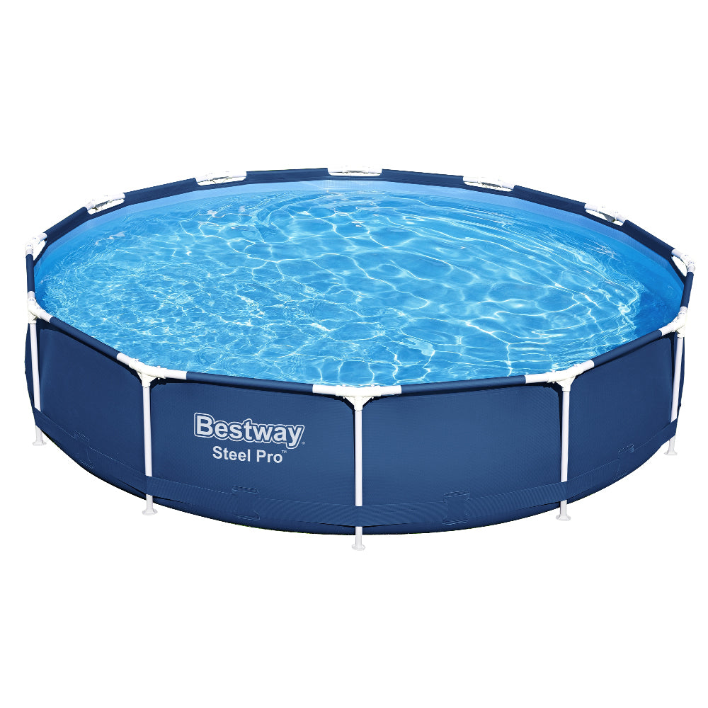 Bestway Swimming Pool 366x76cm Steel Frame Round Above Ground Pools w/ Filter Pump 6473L