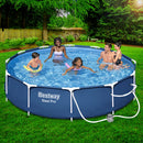 Bestway Swimming Pool 366x76cm Steel Frame Round Above Ground Pools w/ Filter Pump 6473L-8