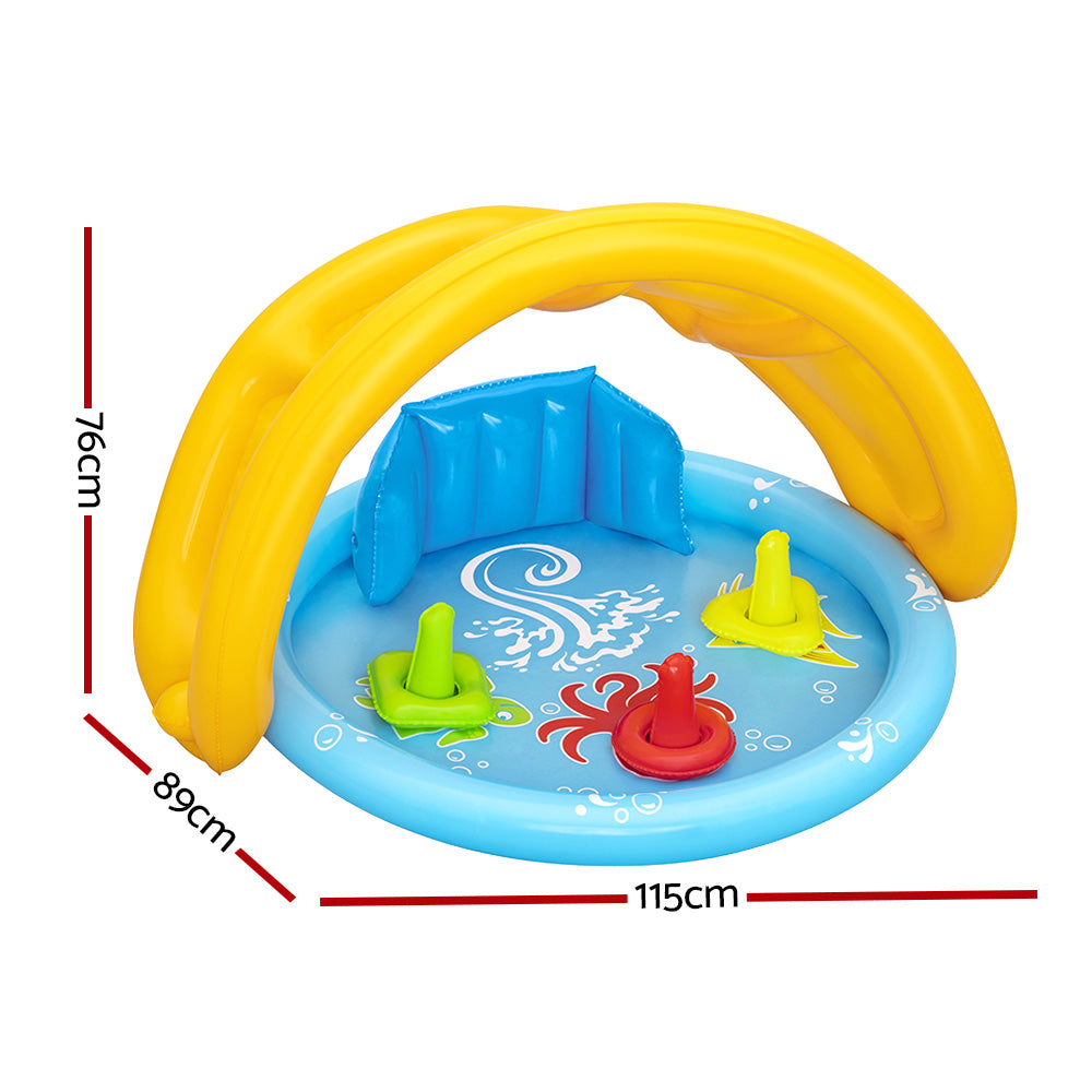 Bestway Kids Pool 115x89x76cm Inflatable Play Swimming Pools w/ Canopy 31L - 0