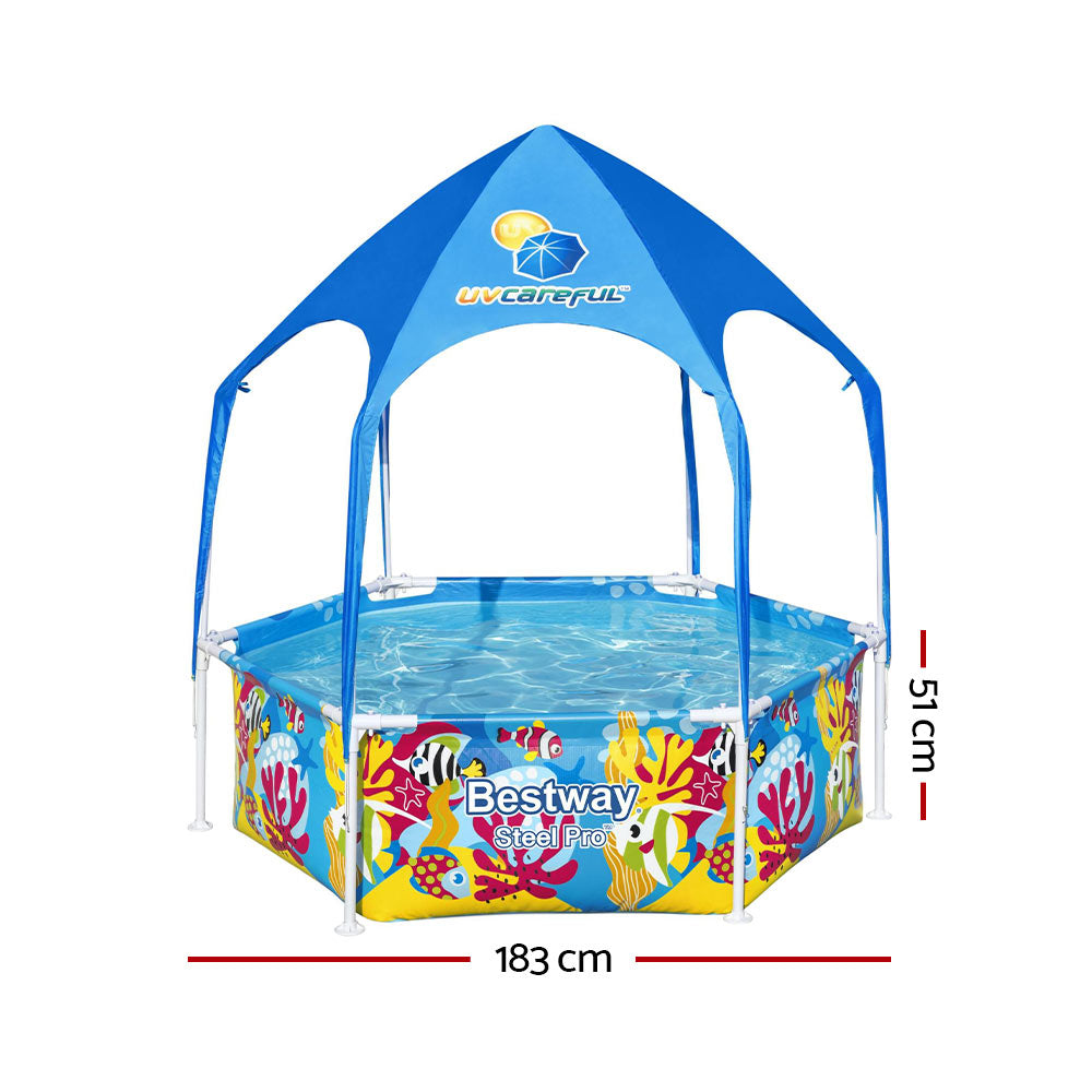 Bestway Kids Pool 183x51cm Steel Frame Swimming Play Pools Canopy 930L - 0