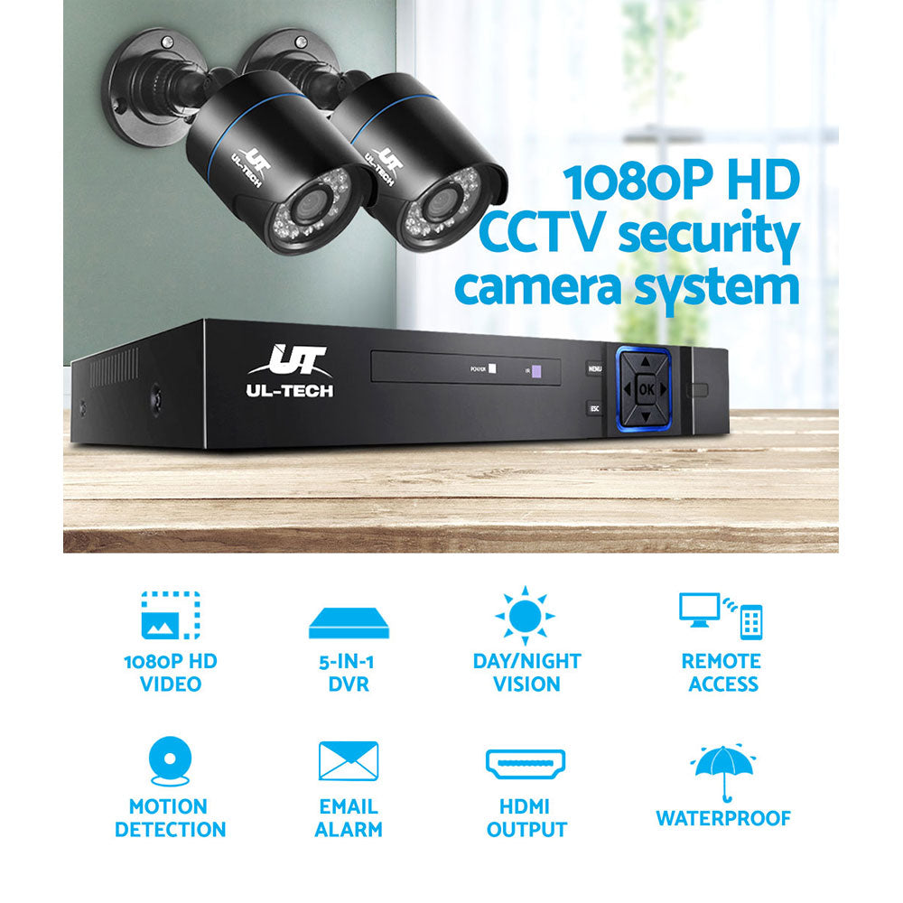U R Cctv UL-tech CCTV Security System 4CH DVR 2 Cameras 1080p - RnR Galore