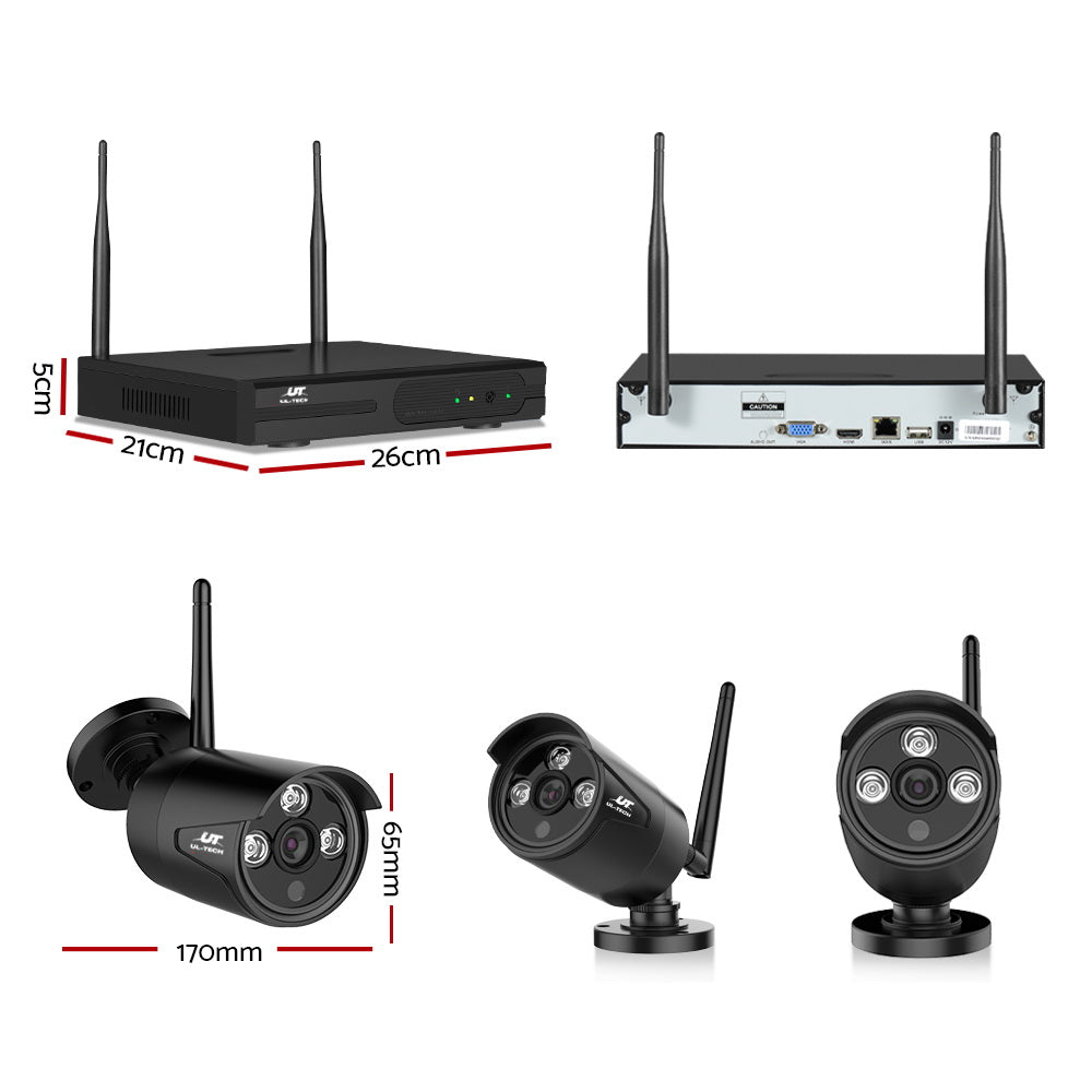 UL-tech Wireless CCTV Security System 8CH NVR 3MP 4 Bullet Cameras 2TB - 0