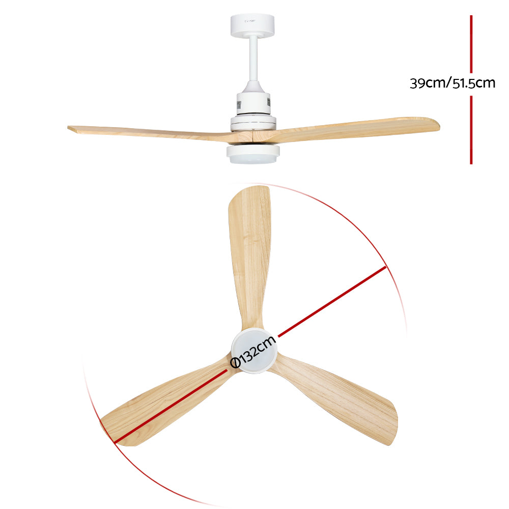 Devanti 52'' Ceiling Fan AC Motor LED Light Remote - Light Wood - 0