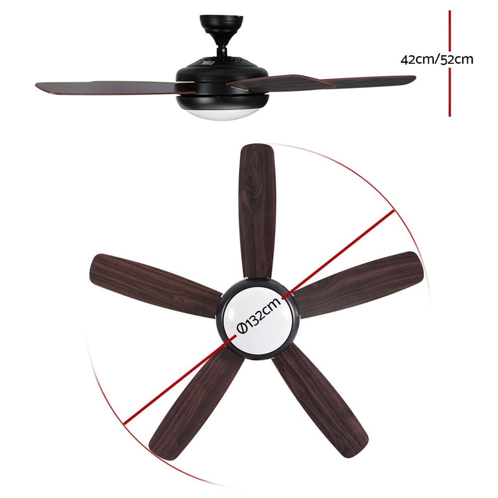 Devanti 52'' Ceiling Fan AC Motor 5 Blades w/Light - Dark Wood - 0