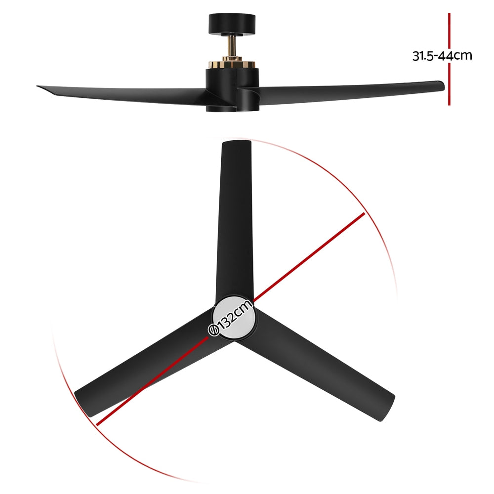 Devanti 52'' Ceiling Fan DC Motor w/Light w/Remote - Black - 0