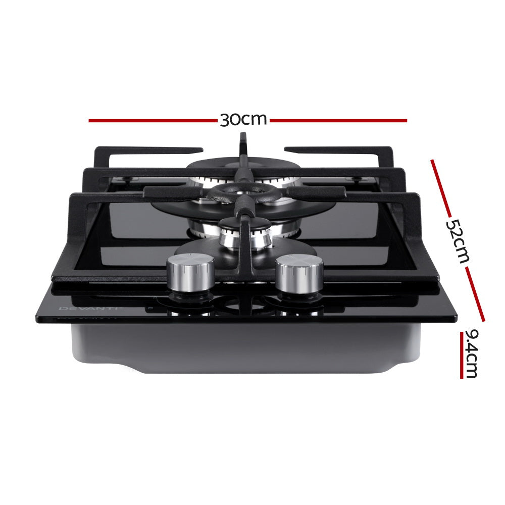 Devanti Gas Cooktop 30cm 2 Burner Black - 0