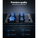 Devanti Gas Cooktop 60cm Stove Hob Black-4