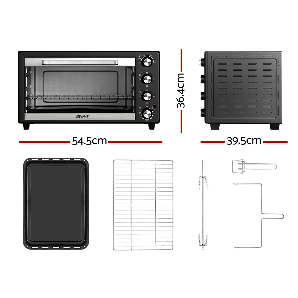 Devanti 45L Convection Oven Electric Fryer Ovens 1800W - 0