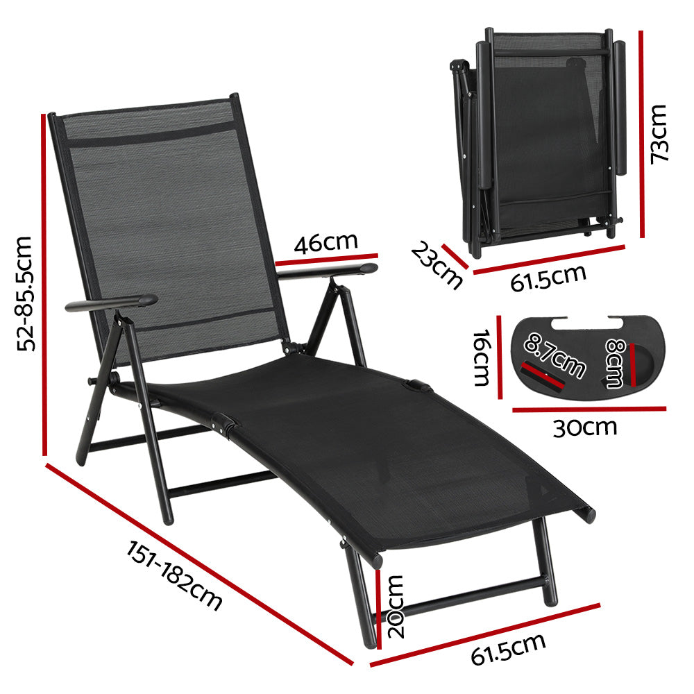 Gardeon Sun Lounge Outdoor Lounger Aluminium Folding Beach Chair Camping Patio - 0