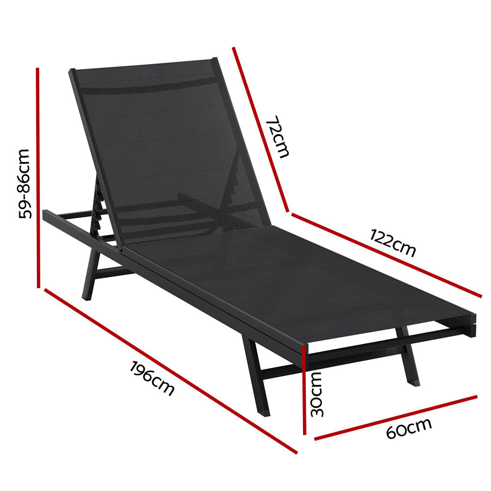 Gardeon Sun Lounge Outdoor Lounger Steel Beach Chair Patio Furniture Black - 0