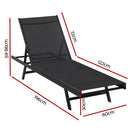 Gardeon Sun Lounge Outdoor Lounger Steel Beach Chair Patio Furniture Black-2