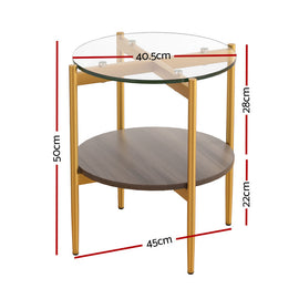 Artiss Coffee Table 45CM Round Tempered Glass Carol - 0