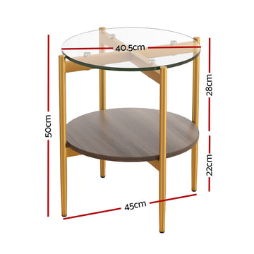 Artiss Coffee Table 45CM Round Tempered Glass Carol - 0