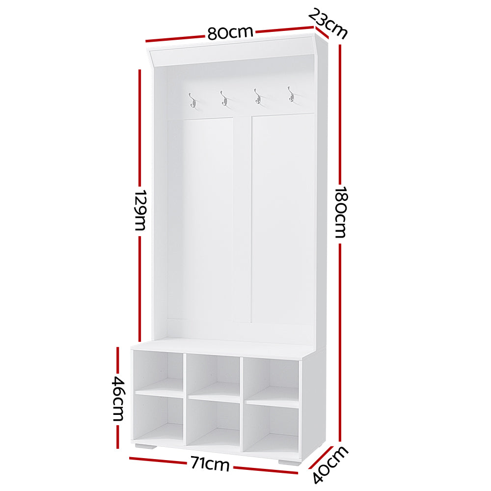 Artiss Shoe Cabinet Storage Rack Shoe Bench Hall Tree Coat Rack White 180CM - 0