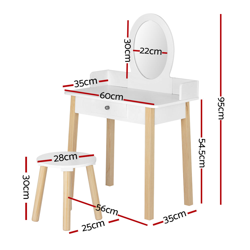 Keezi Kids Dressing Table Chair Set Wooden Leg Vanity Makeup Drawer Mirror - 0