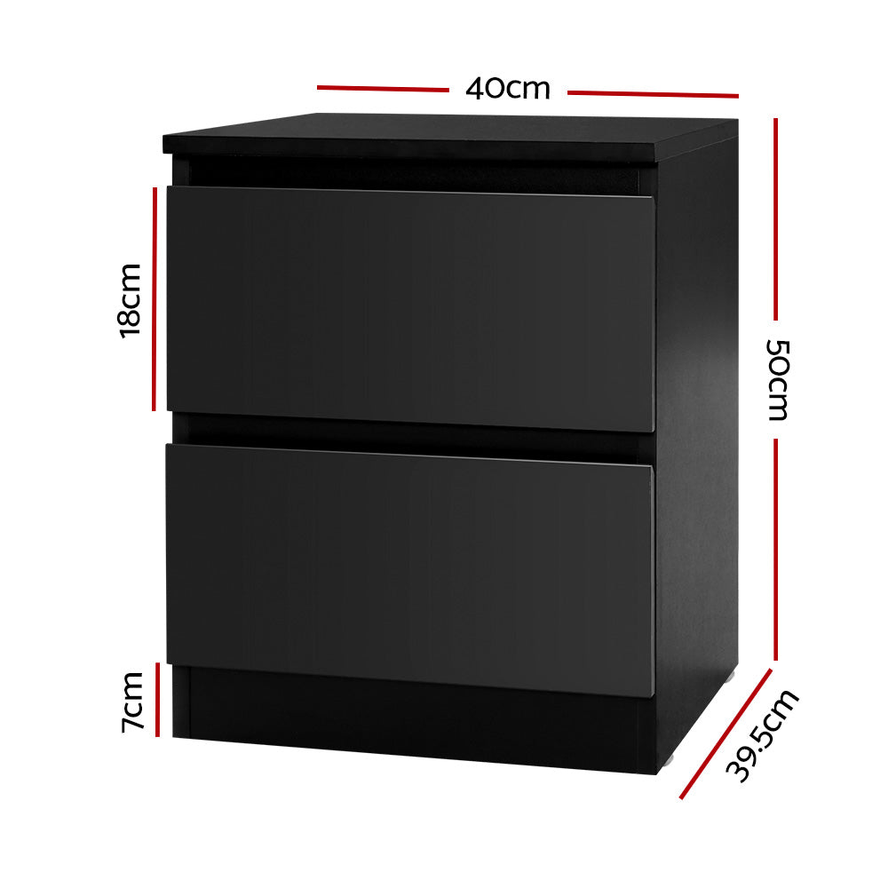 Artiss Bedside Table 2 Drawers - PEPE Black - 0