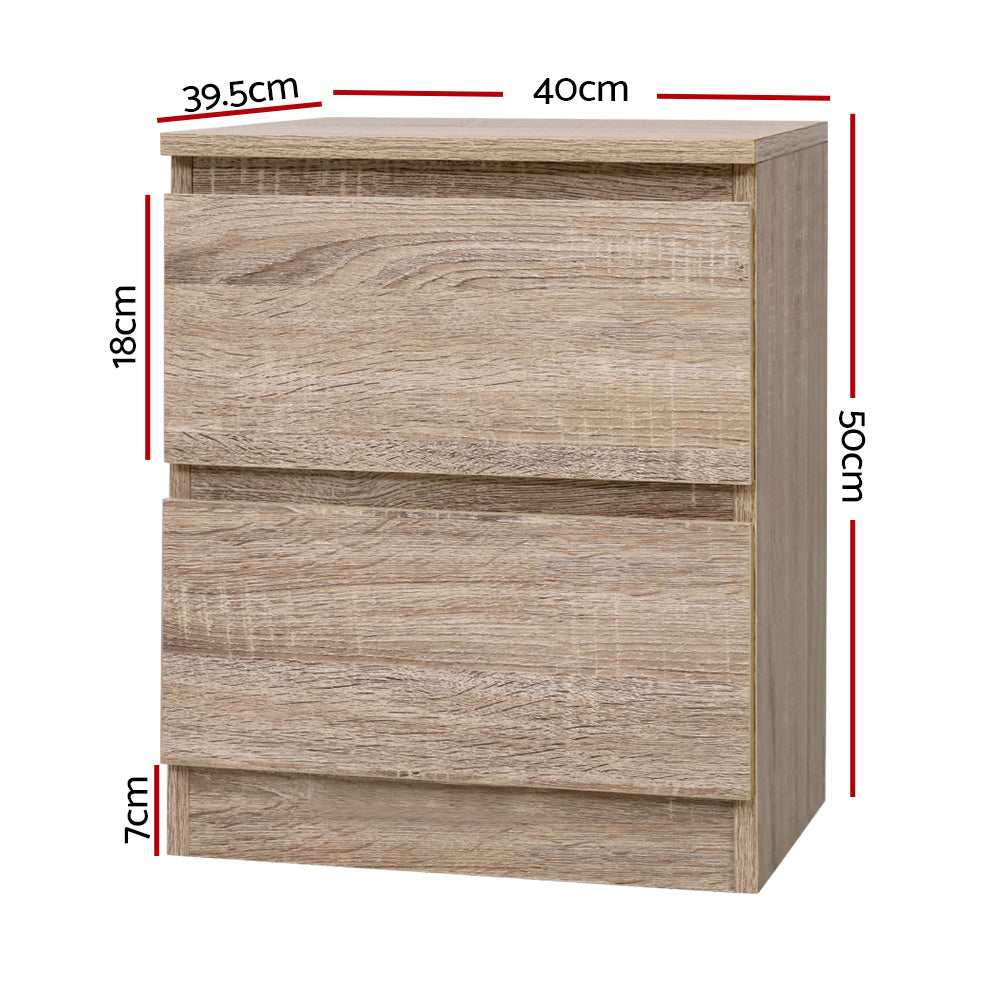 Artiss Bedside Table 2 Drawers - PEPE Oak - 0