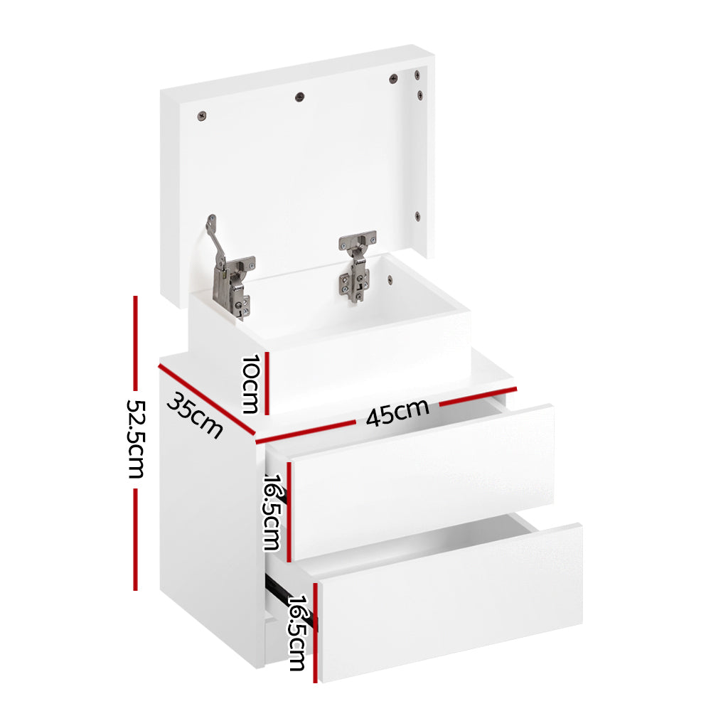 Artiss Bedside Table LED 2 Drawers Lift-up Storage - COLEY White - 0