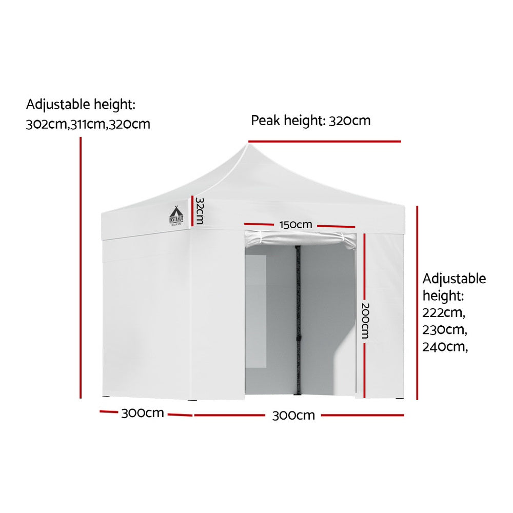 Instahut Gazebo 3x3 Pop Up Marquee Folding Tent Wedding Gazebos Camping Outdoor Shade Canopy White - 0