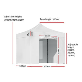 Instahut Gazebo Pop Up Marquee 3x3 Folding Tent Wedding Gazebos 500D White - 0