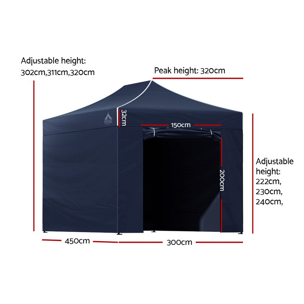 Instahut Gazebo 3x4.5 Pop Up Marquee Folding Tent Wedding Gazebos Camping Outdoor Shade Canopy Navy - 0