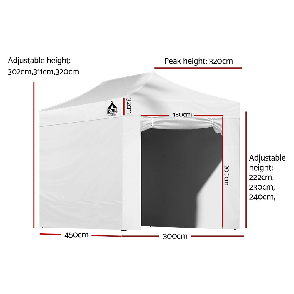 Instahut Gazebo 3x4.5 Pop Up Marquee Folding Tent Wedding Gazebos Camping Outdoor Shade Canopy White - 0