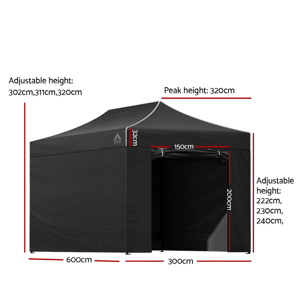 Instahut Gazebo 3x6 Pop Up Marquee Folding Tent Wedding Gazebos Camping Outdoor Shade Canopy Black - 0