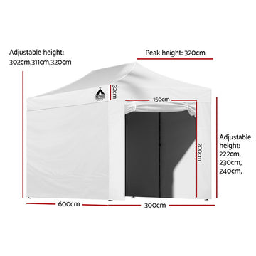 Instahut Gazebo Pop Up Marquee 3x6 Folding Tent Gazebos 500D Oxford Fabric White - 0