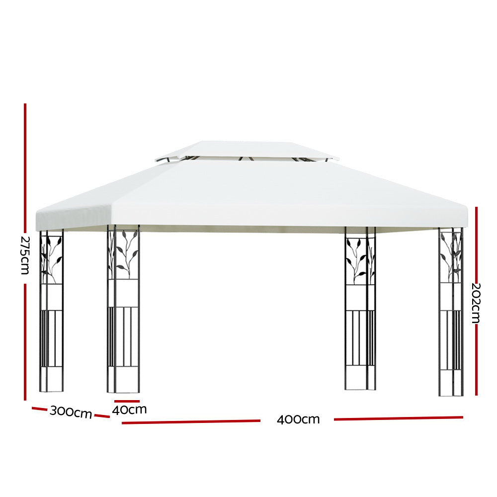 Instahut Gazebo 4x3m Marquee Outdoor Wedding Party Event Tent Home Iron Art Shade White - 0