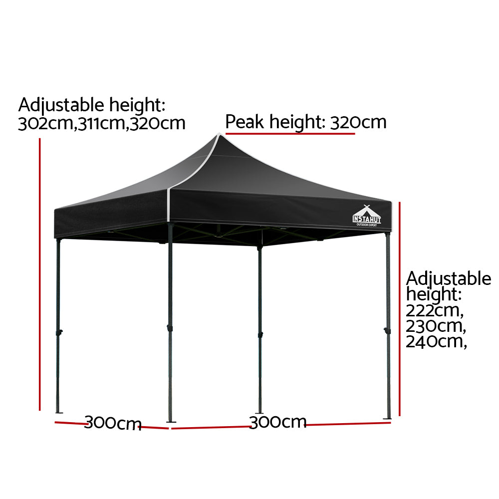 Instahut Gazebo Pop Up Marquee 3x3m Folding Tent Wedding Outdoor Camping Canopy Gazebos Shade Black - 0