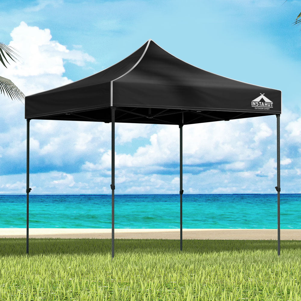 Instahut Gazebo Pop Up Marquee 3x3 Folding 500D Wedding Tent Base Pod Black