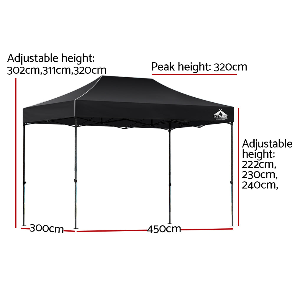 Instahut Gazebo Pop Up Marquee 3x4.5 Folding Tent 500D Wedding Camping Black - 0