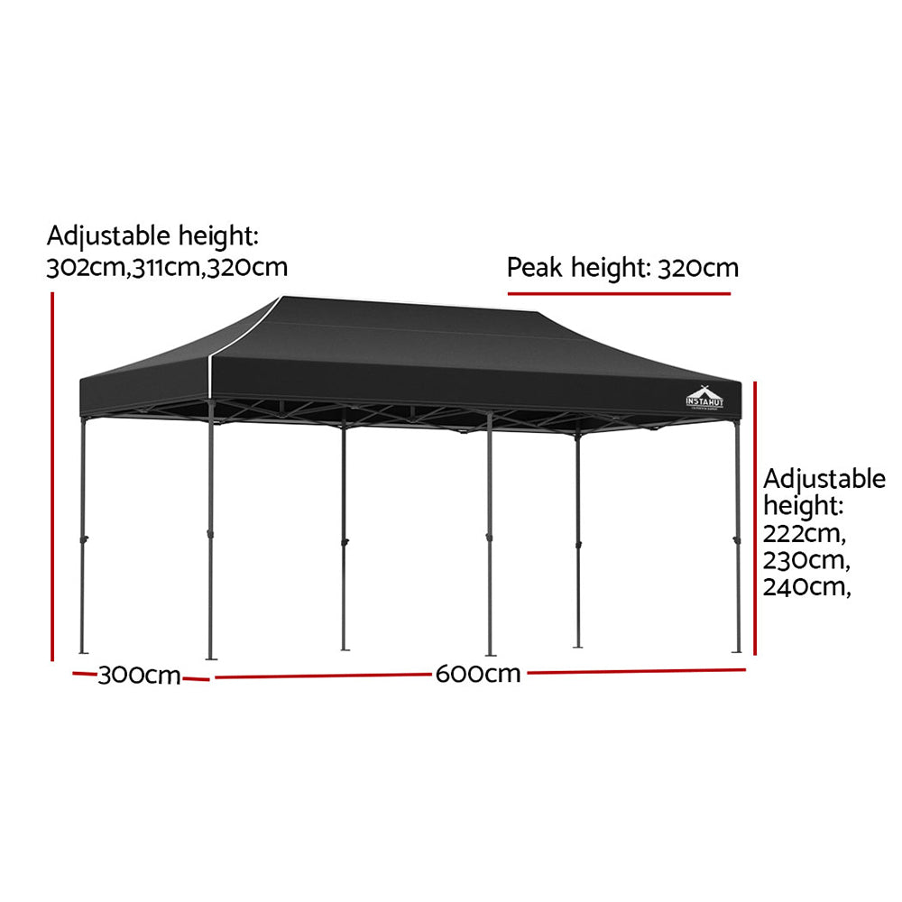 Instahut Gazebo Pop Up Marquee 3x6m Folding Tent Wedding Outdoor Camping Canopy Gazebos Shade Black - 0
