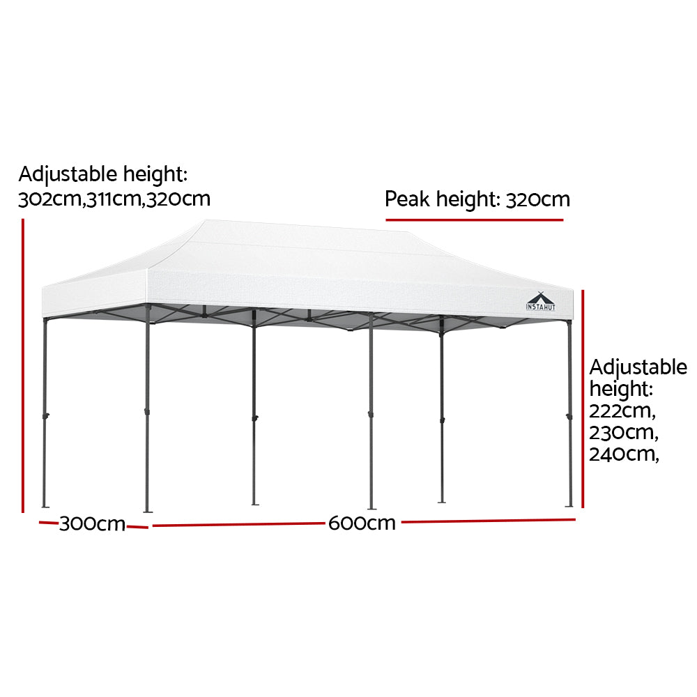 Instahut Gazebo Pop Up Marquee 3x6m Folding Tent Wedding Outdoor Camping Canopy Gazebos Shade White - 0