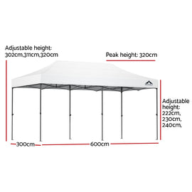 Instahut Gazebo Pop Up Marquee 3x6 Folding Tent Wedding 500D Oxford Fabric White - 0