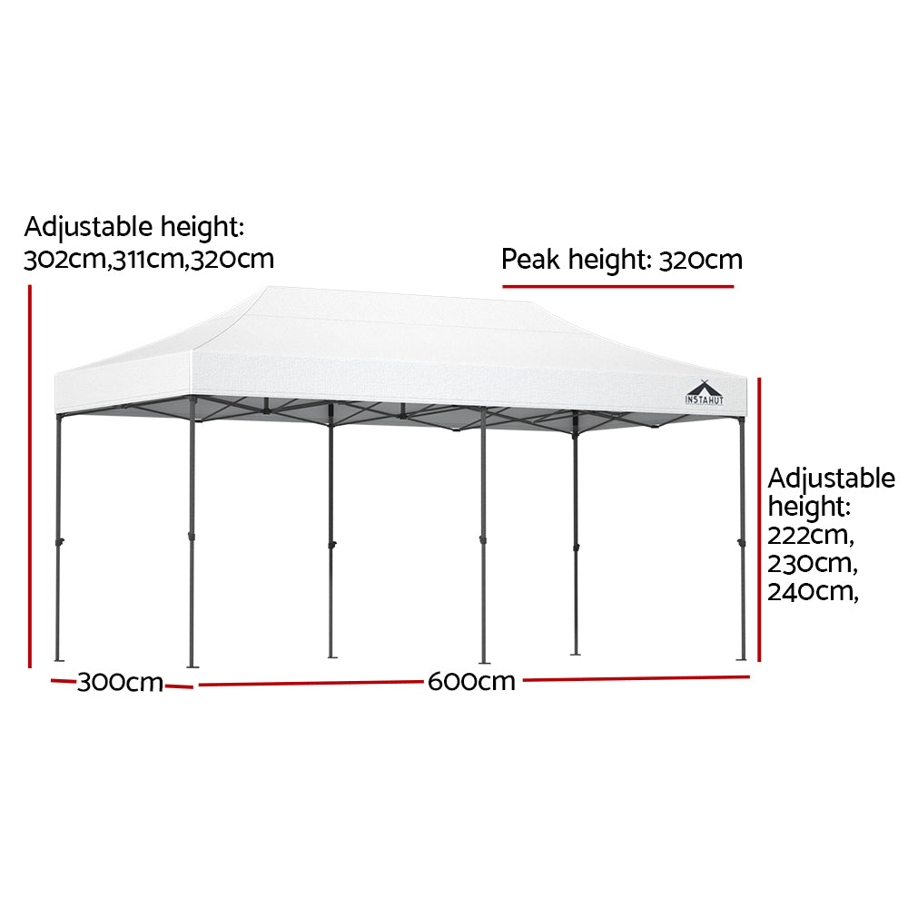 Instahut Gazebo Pop Up 3x6m w/Base Podx4 Marquee Folding Outdoor Wedding Camping Tent Shade Canopy White - 0