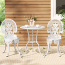 Gardeon 3PC Patio Furniture Outdoor Bistro Set Dining Chairs Aluminium White-7