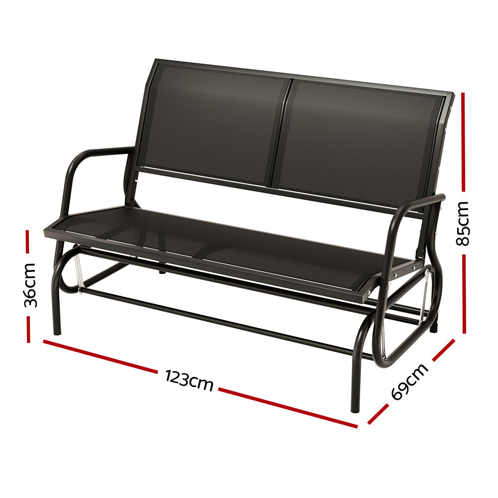 Gardeon Outdoor Garden Bench Seat Swing Glider Rocking 2 Seater Patio Furniture Black - 0