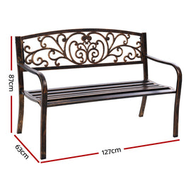 Gardeon Outdoor Garden Bench Seat Steel Outdoor Furniture 3 Seater Park Bronze - 0