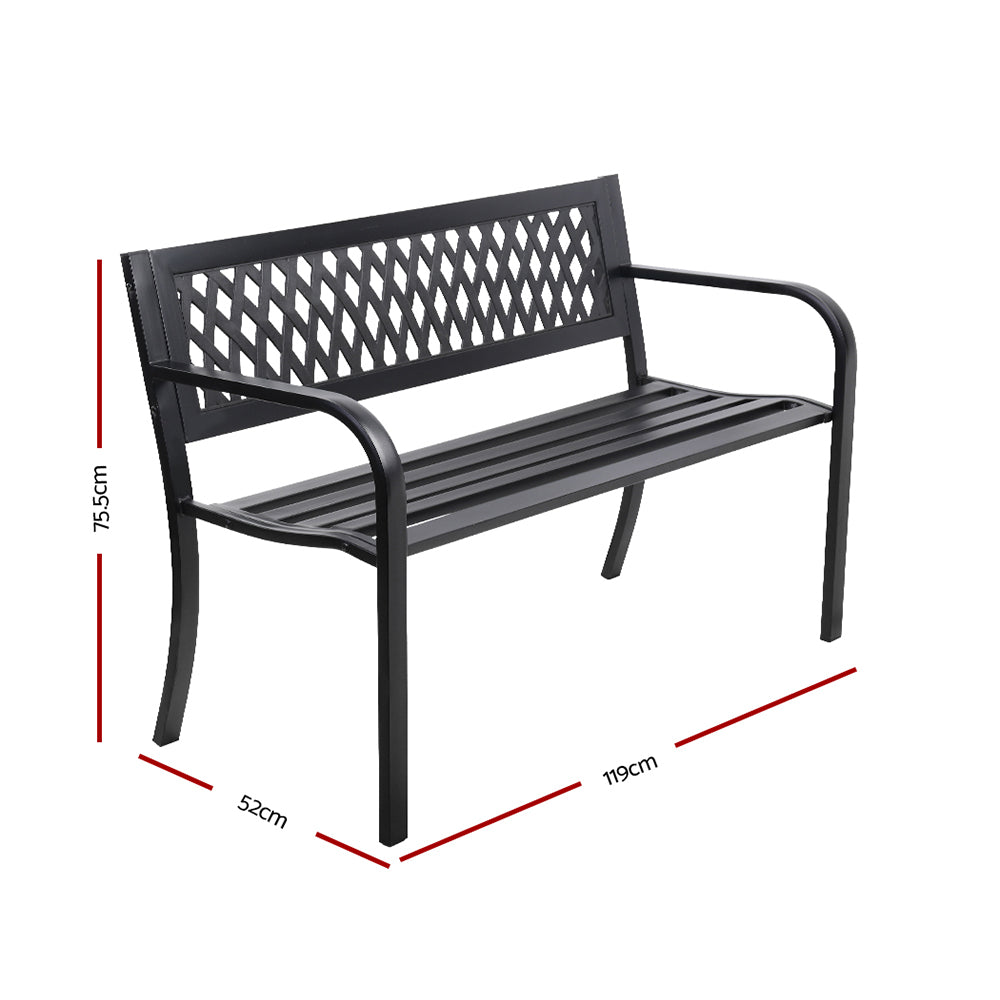 Gardeon Outdoor Garden Bench Seat Steel Outdoor Furniture 2 Seater Park Black - 0