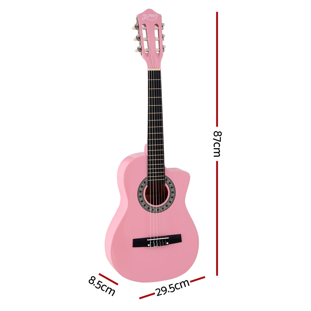 Alpha 34 Inch Classical Guitar Wooden Body Nylon String Beginner Kids Gift Pink - 0