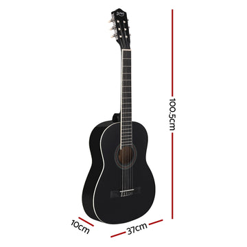 Alpha 39 Inch Classical Guitar Wooden Body Nylon String Beginner Gift Black - 0