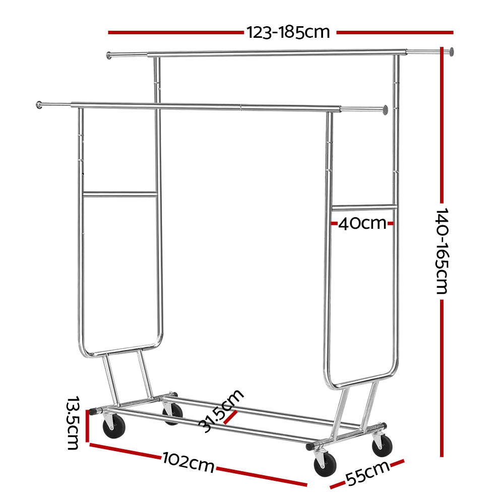 Artiss Clothes Rack Double Rail Coat Stand Adjustable Hanger - 0