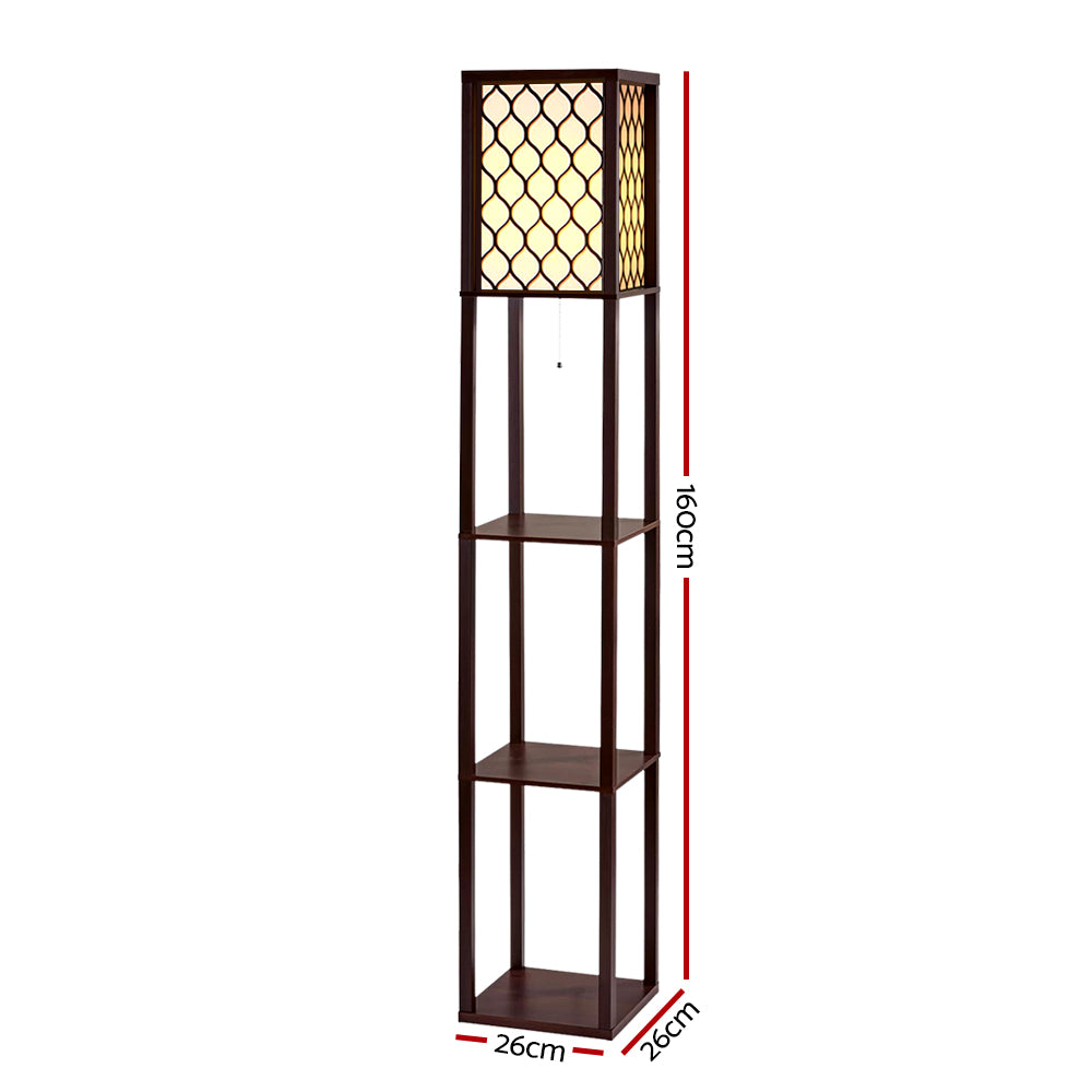 Artiss Floor Lamp 3 Tier Shelf Storage LED Light Stand Home Room Pattern Brown - 0