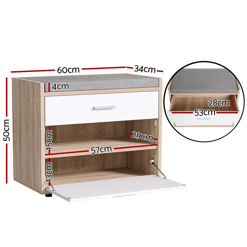 Artiss Shoe Cabinet Bench Shoes Storage Organiser Rack Fabric Seat Wooden Cupboard Up to 8 pairs - 0