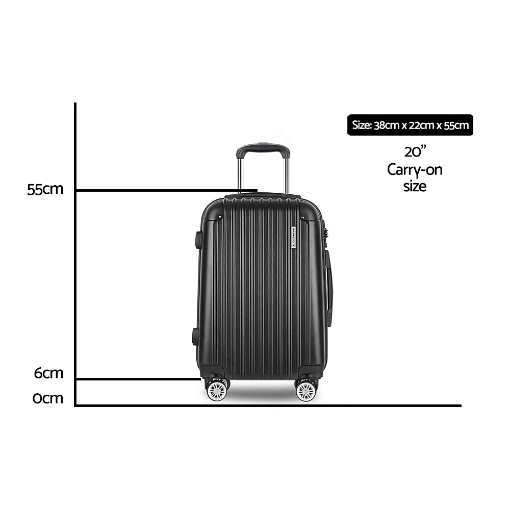 Wanderlite 20" 55cm Luggage Trolley Travel Set Suitcase Carry On Hard Shell Case Sets Lightweight Black - 0