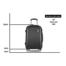 Wanderlite 20" 55cm Luggage Trolley Travel Set Suitcase Carry On Hard Shell Case Sets Lightweight Black - 0