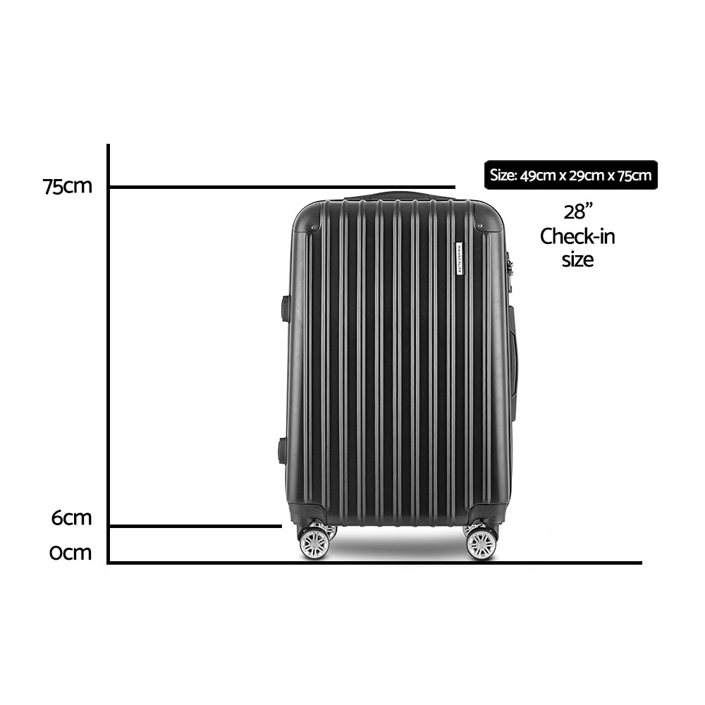 Wanderlite 28" 75cm Luggage Trolley Travel Set Suitcase Carry On Hard Case TSA Lock Lightweight Black - 0