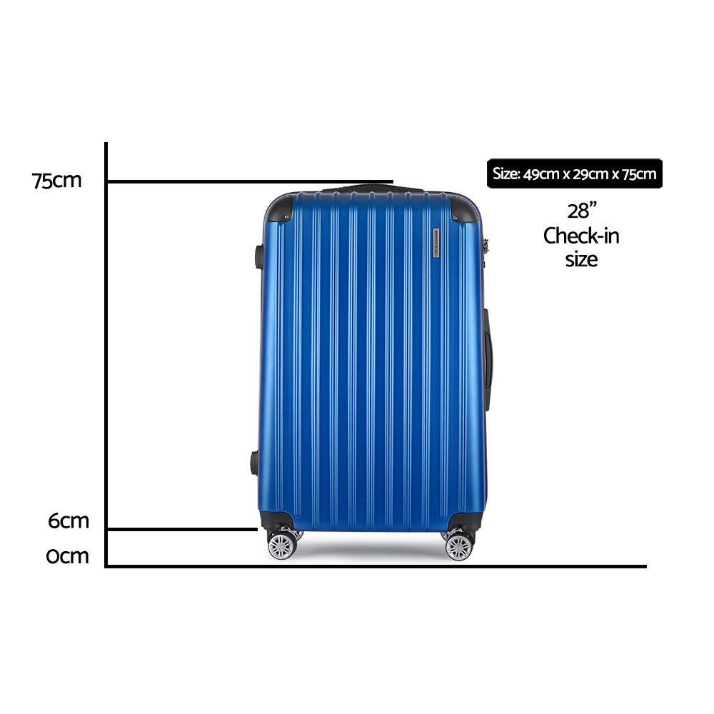 Wanderlite 28" 75cm Luggage Trolley Travel Suitcase Set Carry On Hard Case TSA Lock Lightweight Blue - 0