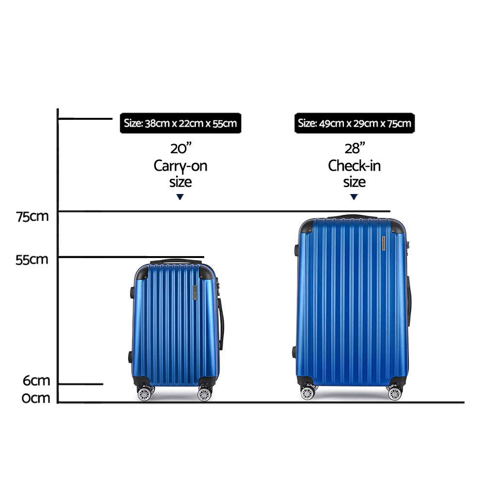 Wanderlite 2pcs Luggage Trolley Set Travel Suitcase Carry On Hard Case Lightweight Blue - 0